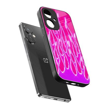 Flames Hot Pink sleek oneplus nord ce 3 cover with tempered glass back and TPU edges