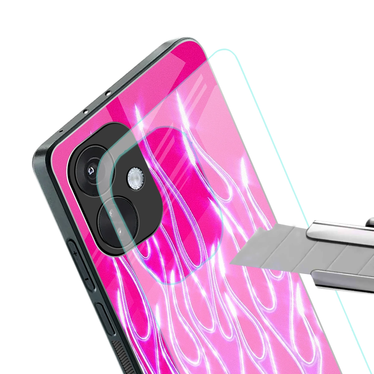 Flames Hot Pink stylish phone case for oneplus nord ce 3 | glossy glass and slim fit