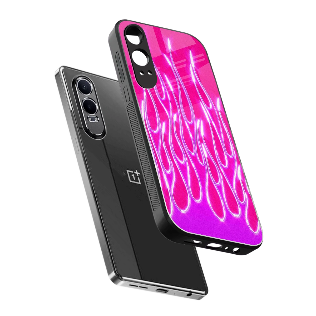 Flames Hot Pink sleek oneplus nord ce 4 lite cover with tempered glass back and TPU edges