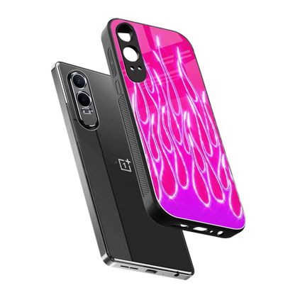 Flames Hot Pink sleek oneplus nord ce 4 lite cover with tempered glass back and TPU edges