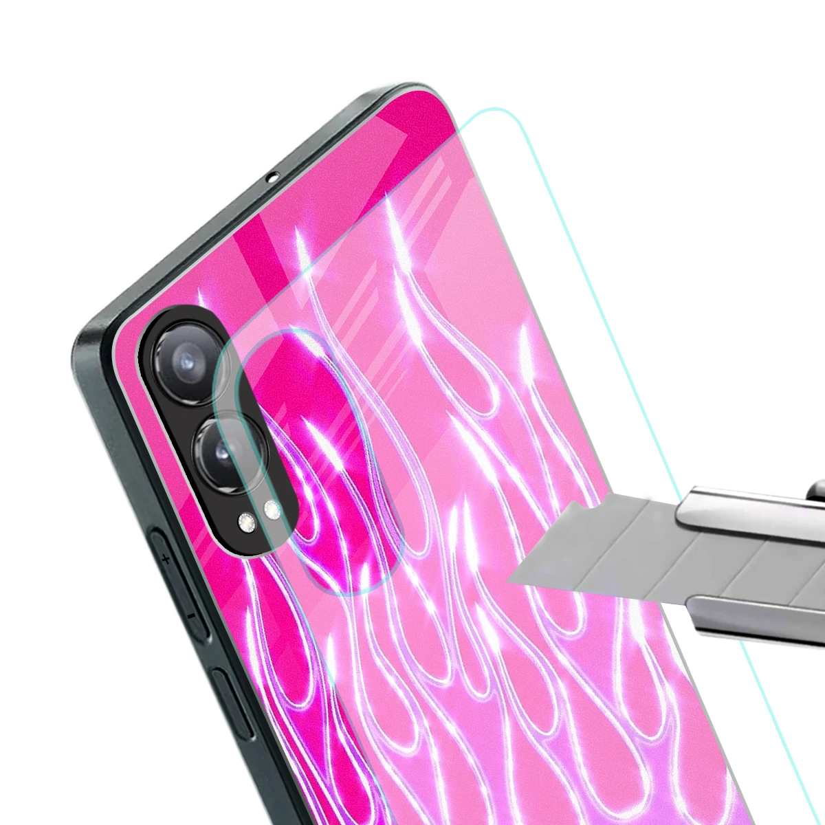 Flames Hot Pink stylish phone case for oneplus nord ce 4 lite | glossy glass and slim fit
