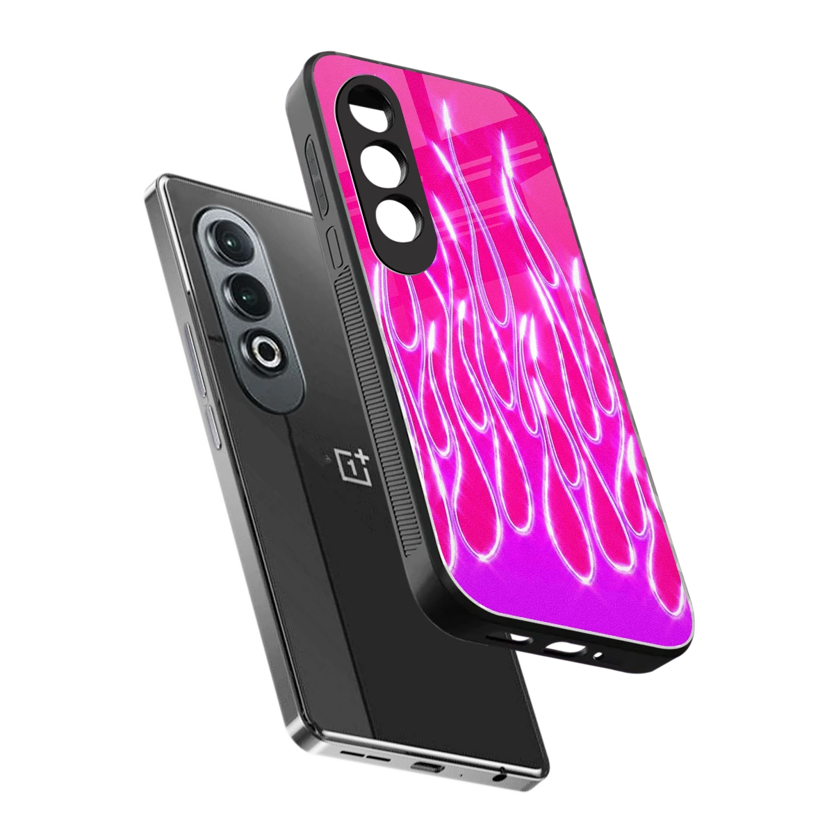 Flames Hot Pink sleek oneplus nord ce 4 cover with tempered glass back and TPU edges