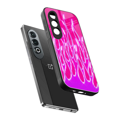 Flames Hot Pink sleek oneplus nord ce 4 cover with tempered glass back and TPU edges