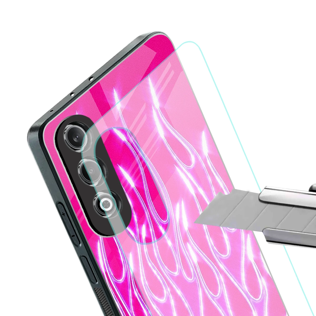 Flames Hot Pink stylish phone case for oneplus nord ce 4 | glossy glass and slim fit