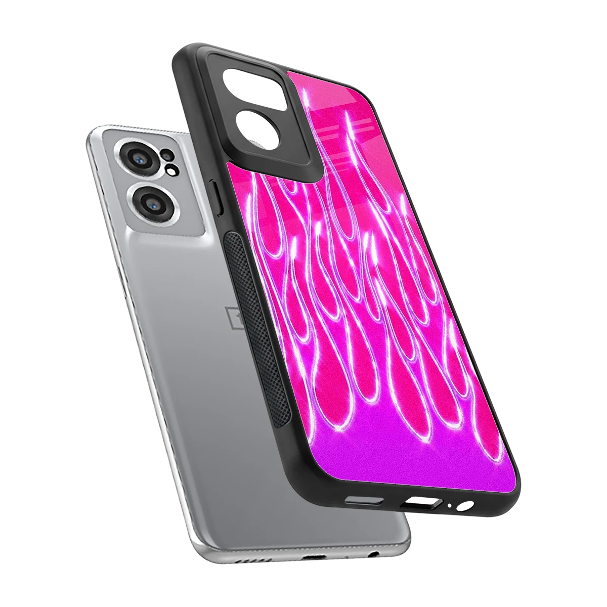 Flames Hot Pink sleek oneplus nord ce 2 cover with tempered glass back and TPU edges