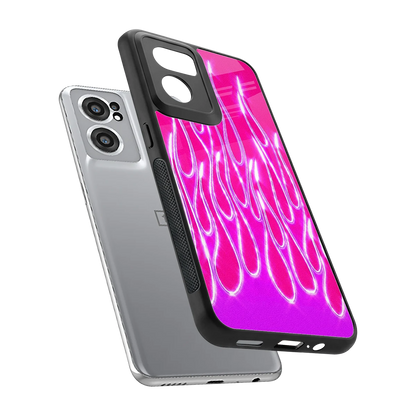 Flames Hot Pink sleek oneplus nord ce 2 cover with tempered glass back and TPU edges