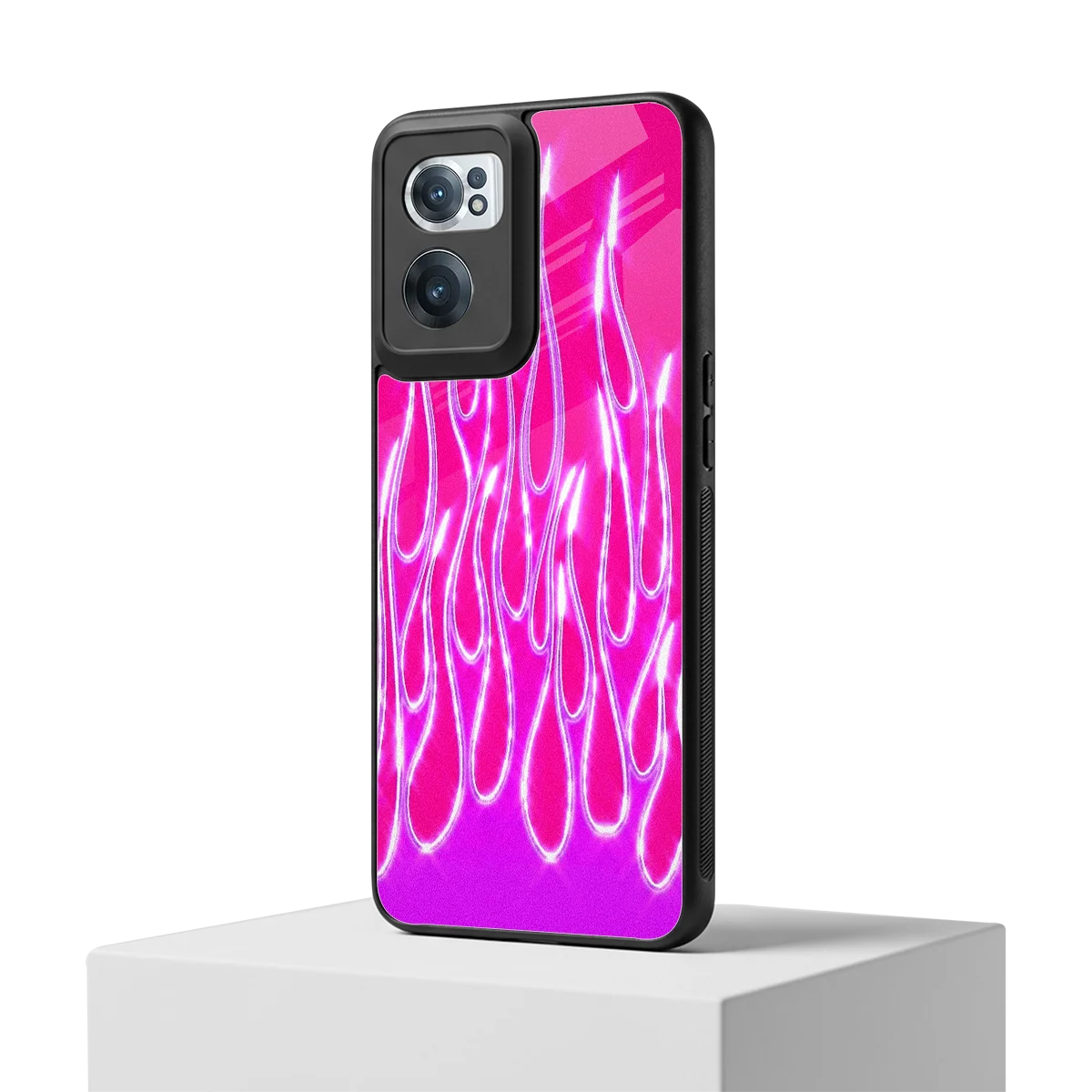 Flames Hot Pink oneplus nord ce 2 mobile cover | shockproof glass phone case