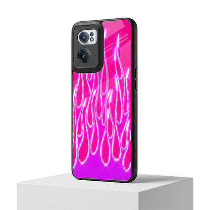 Flames Hot Pink oneplus nord ce 2 mobile cover | shockproof glass phone case