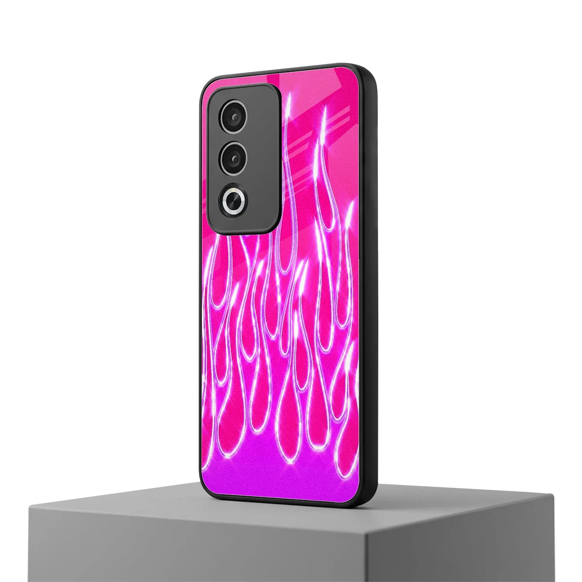Flames Hot Pink oppo a3 pro mobile cover | shockproof glass phone case