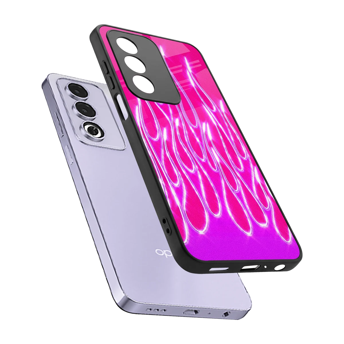 Flames Hot Pink sleek oppo a3 pro cover with tempered glass back and TPU edges