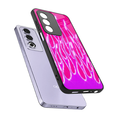 Flames Hot Pink sleek oppo a3 pro cover with tempered glass back and TPU edges