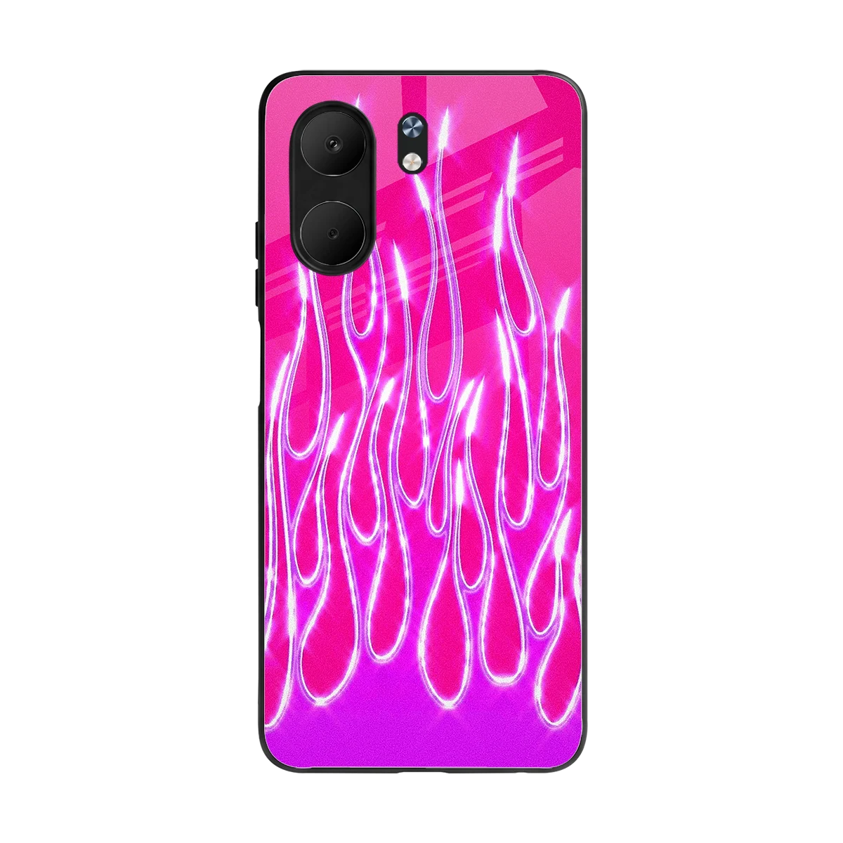 Flames Hot Pink back phone cover | glass case for oppo a5x 5g