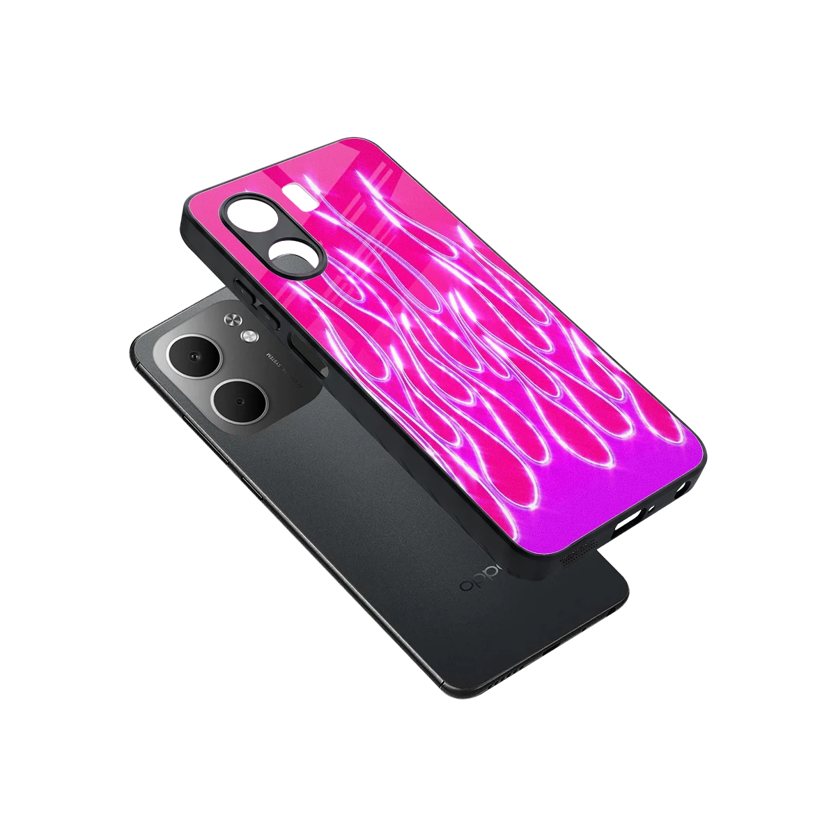 Flames Hot Pink sleek oppo a5x 5g cover with tempered glass back and TPU edges