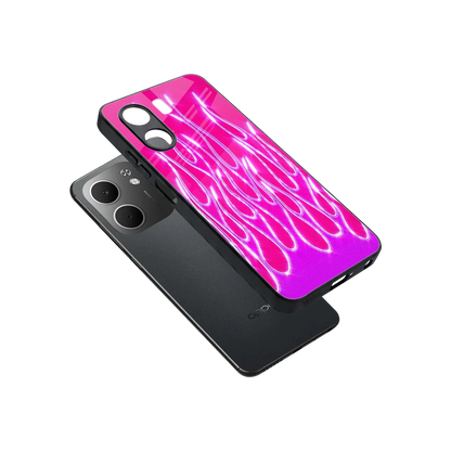 Flames Hot Pink sleek oppo a5x 5g cover with tempered glass back and TPU edges