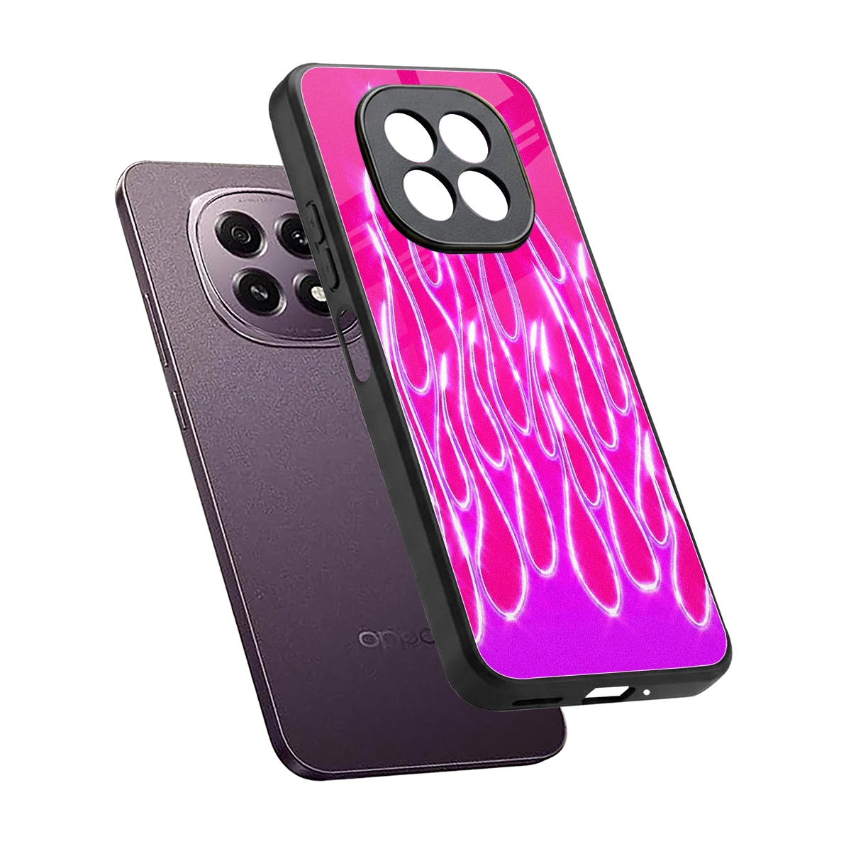 Flames Hot Pink sleek oppo f29 5g cover with tempered glass back and TPU edges
