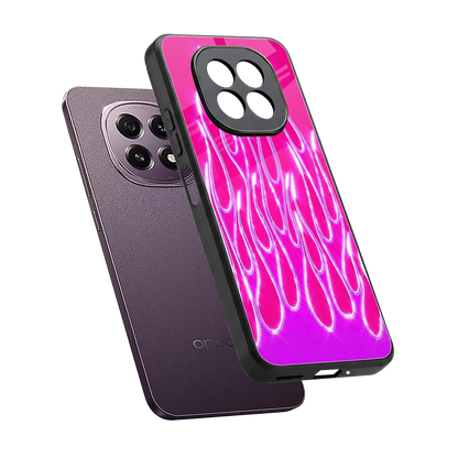 Flames Hot Pink sleek oppo f29 5g cover with tempered glass back and TPU edges