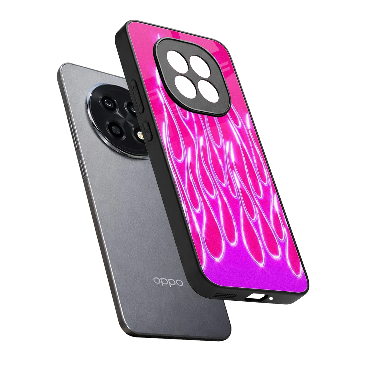 Flames Hot Pink sleek oppo f29 pro 5g cover with tempered glass back and TPU edges