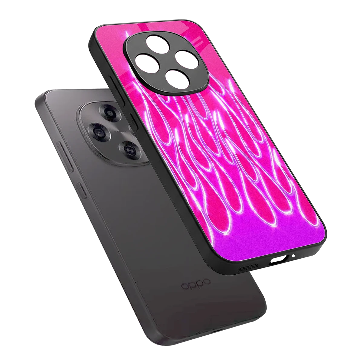 Flames Hot Pink sleek oppo f31 pro 5g cover with tempered glass back and TPU edges