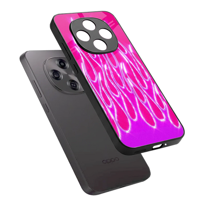 Flames Hot Pink sleek oppo f31 pro 5g cover with tempered glass back and TPU edges