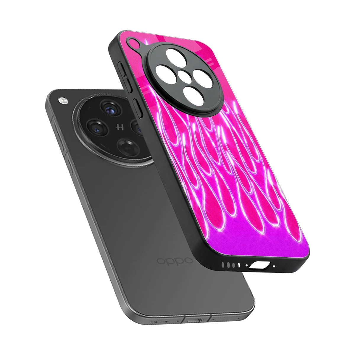 Flames Hot Pink sleek oppo find x8 cover with tempered glass back and TPU edges