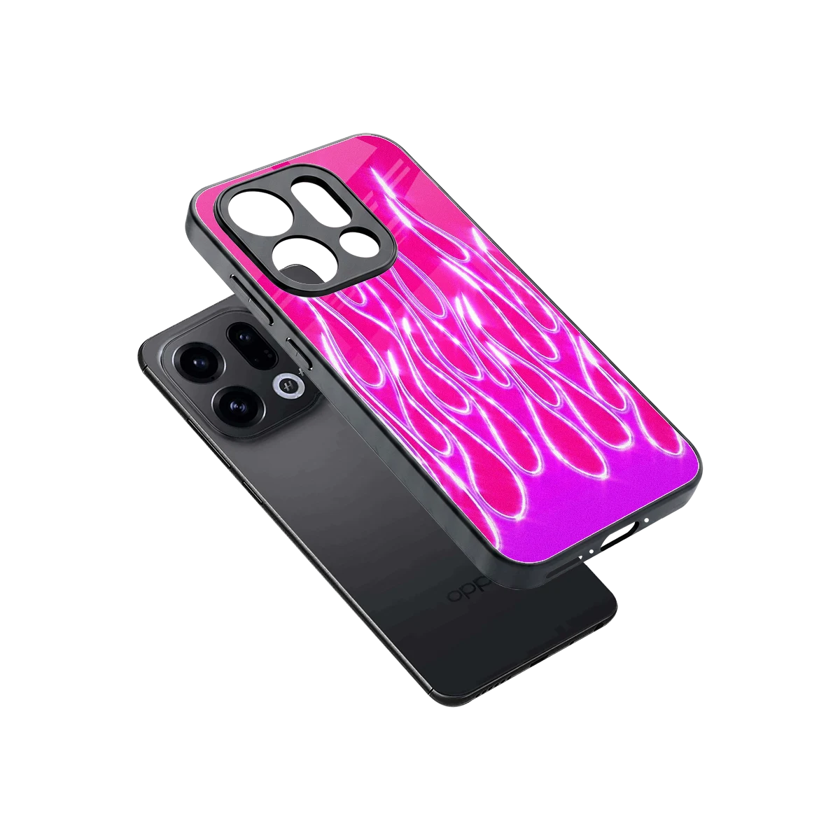 Flames Hot Pink sleek oppo find x9 cover with tempered glass back and TPU edges