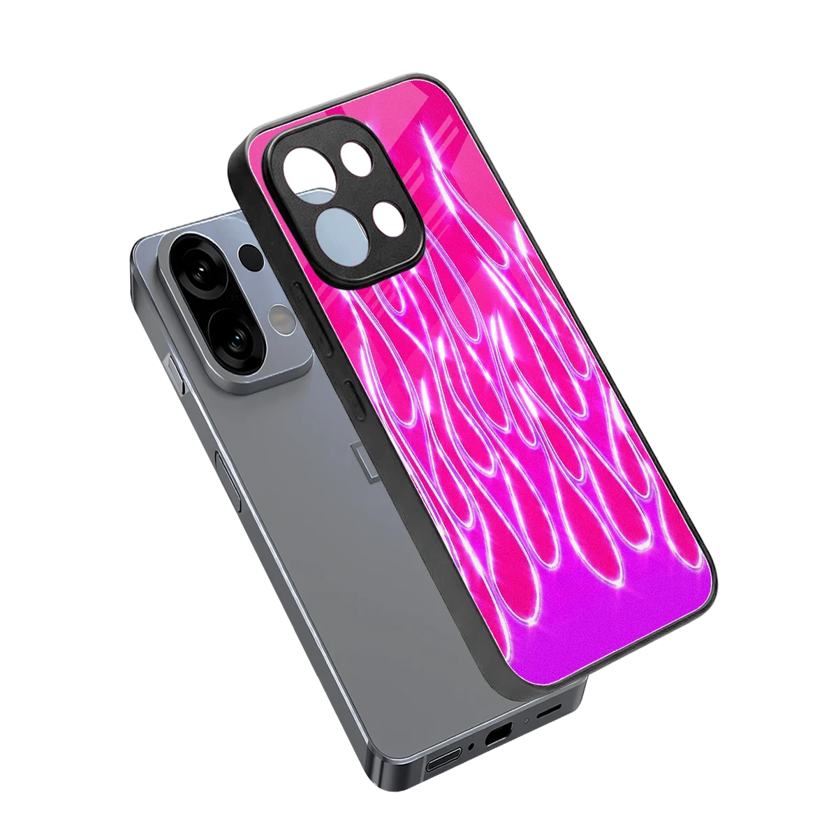 Flames Hot Pink sleek oppo k13 5g cover with tempered glass back and TPU edges