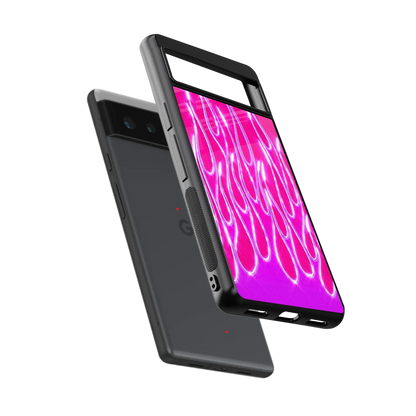 Flames Hot Pink sleek google pixel 6 cover with tempered glass back and TPU edges