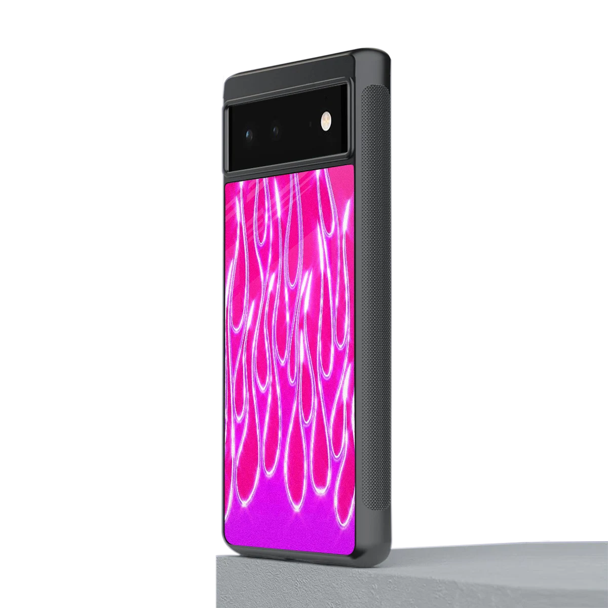 Flames Hot Pink stylish phone case for google pixel 6 | glossy glass and slim fit