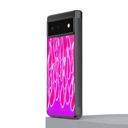Flames Hot Pink stylish phone case for google pixel 6a | glossy glass and slim fit