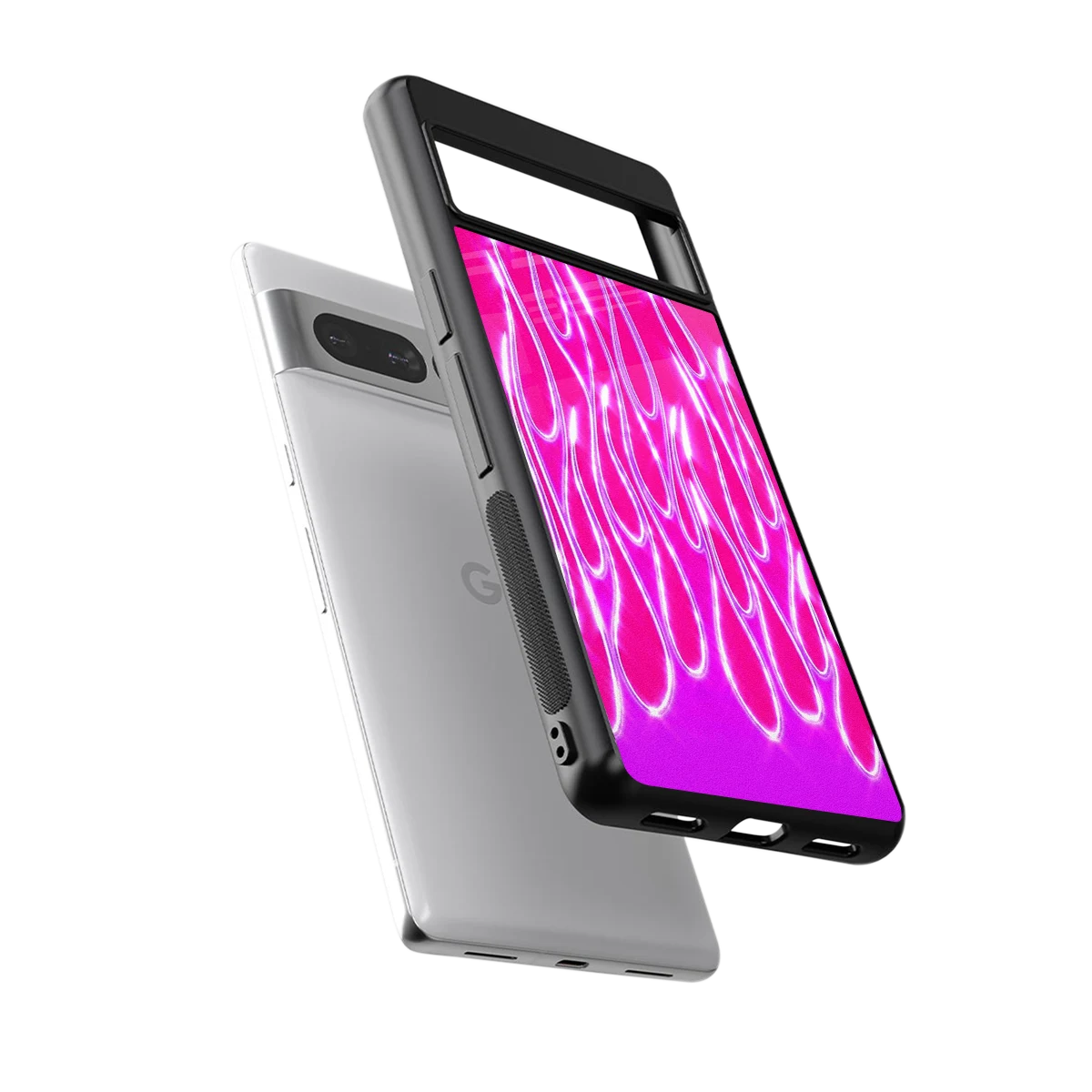 Flames Hot Pink sleek google pixel 7 pro cover with tempered glass back and TPU edges
