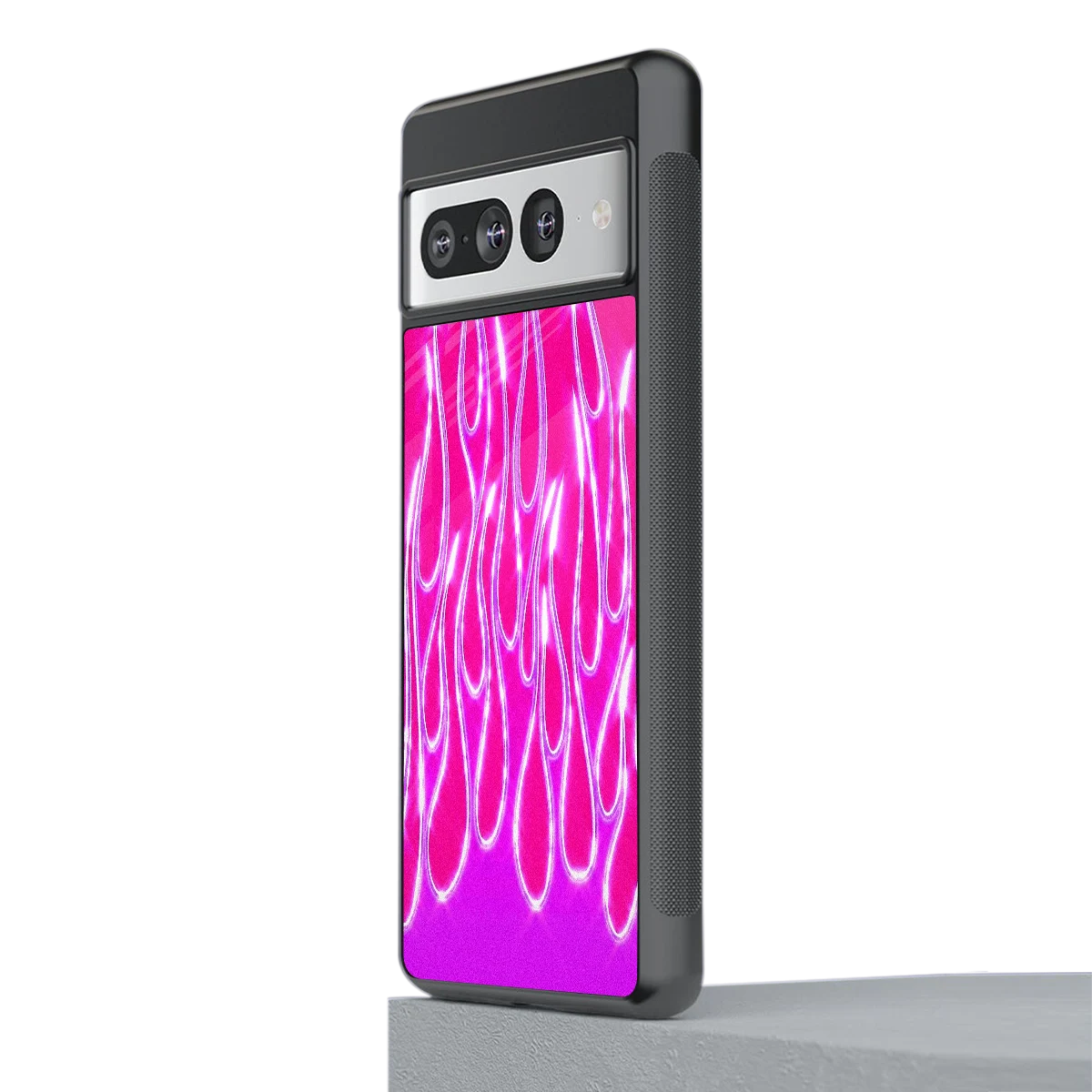Flames Hot Pink stylish phone case for google pixel 7 pro | glossy glass and slim fit