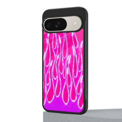 Flames Hot Pink google pixel 9 mobile cover | shockproof glass phone case