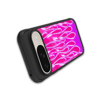Flames Hot Pink stylish phone case for google pixel 9 | glossy glass and slim fit