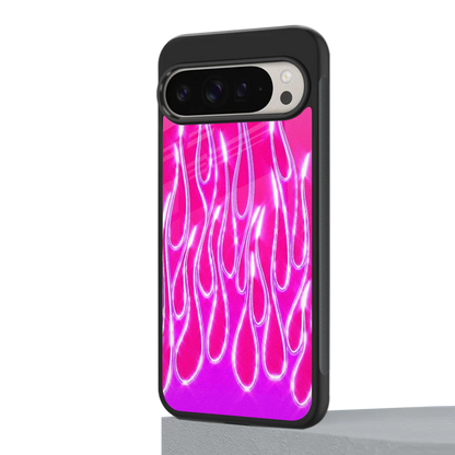 Flames Hot Pink google pixel 9 pro mobile cover | shockproof glass phone case