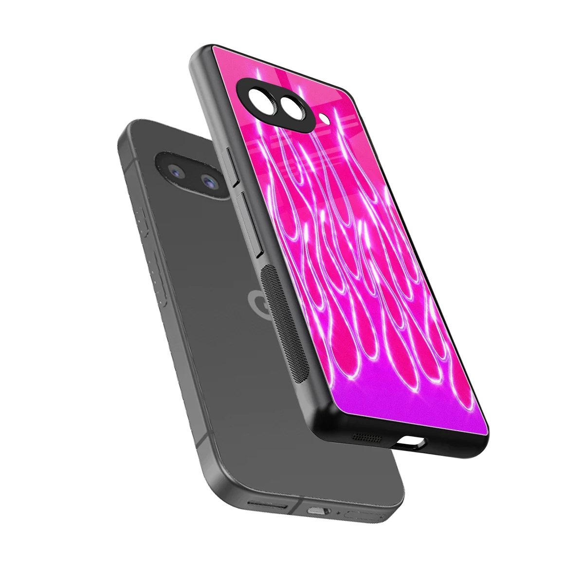 Flames Hot Pink sleek google pixel 10a cover with tempered glass back and TPU edges