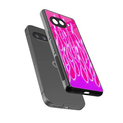 Flames Hot Pink sleek google pixel 10a cover with tempered glass back and TPU edges