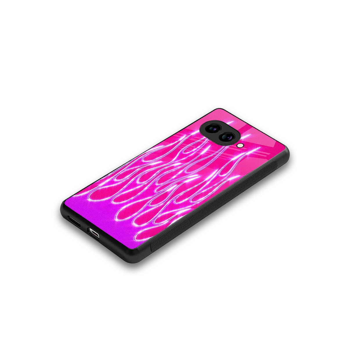 Flames Hot Pink stylish phone case for google pixel 10a | glossy glass and slim fit