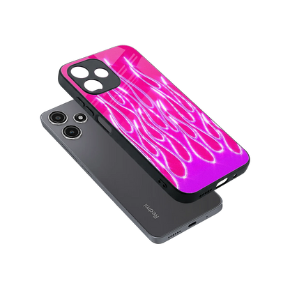 Flames Hot Pink sleek redmi 12 5g cover with tempered glass back and TPU edges
