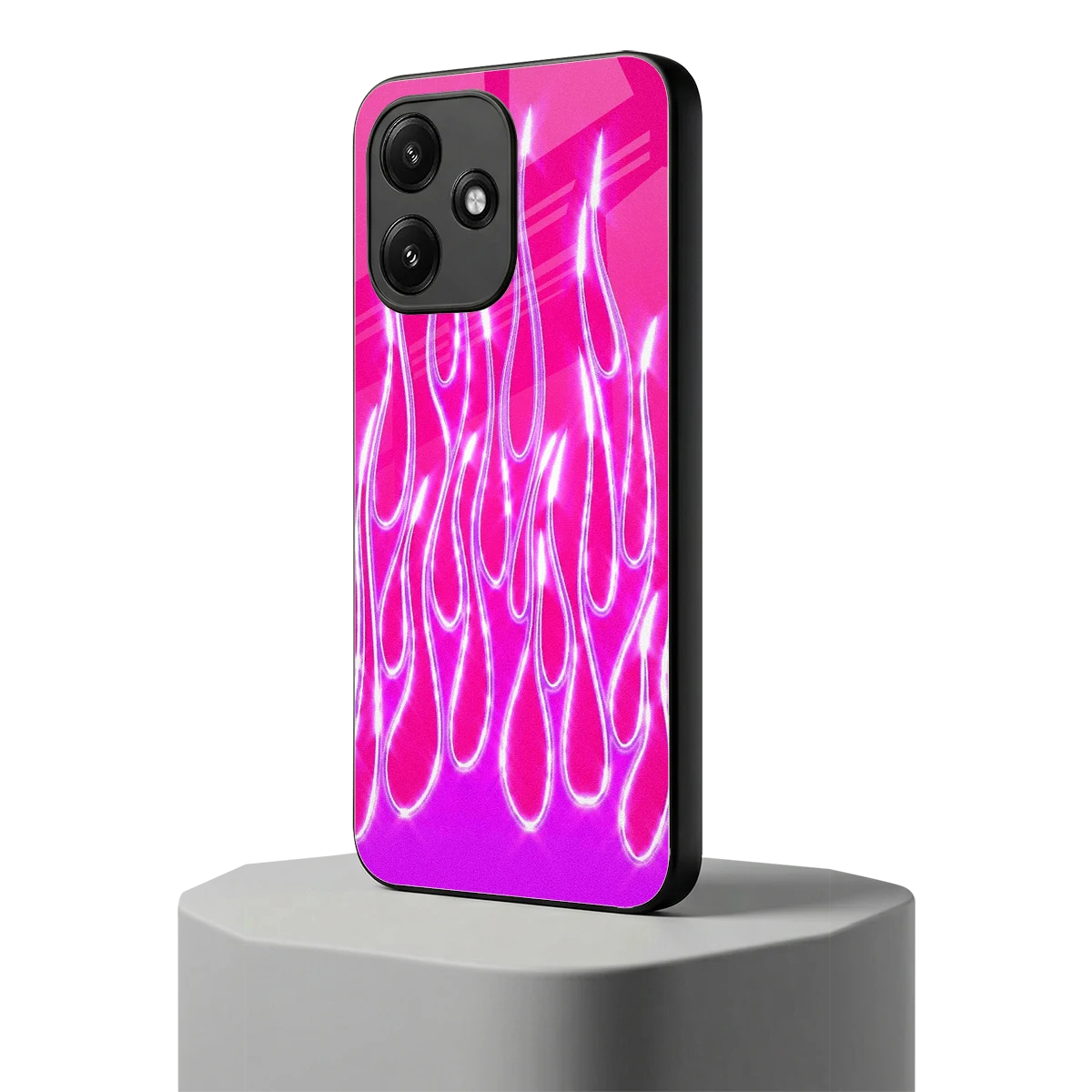 Flames Hot Pink redmi 12 5g mobile cover | shockproof glass phone case
