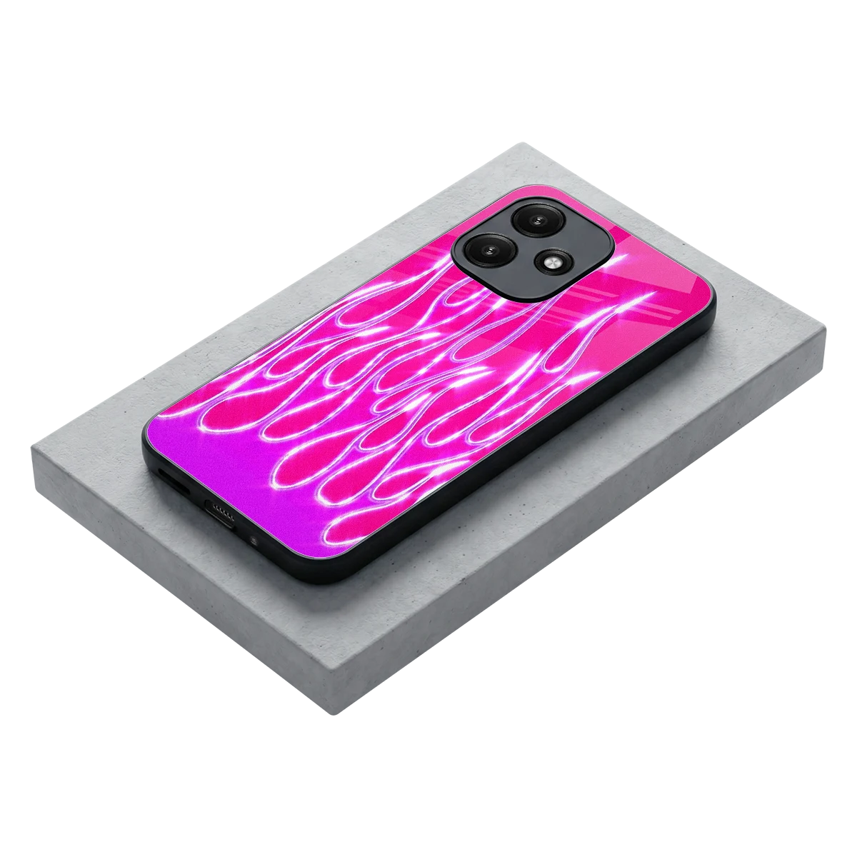 Flames Hot Pink stylish phone case for redmi 12 5g | glossy glass and slim fit