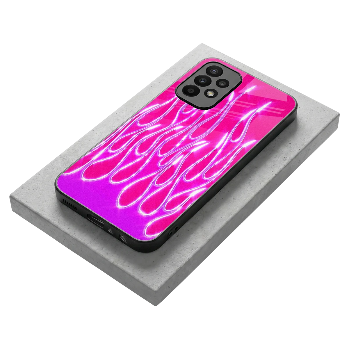 Flames Hot Pink stylish phone case for samsung galaxy a23 | glossy glass and slim fit
