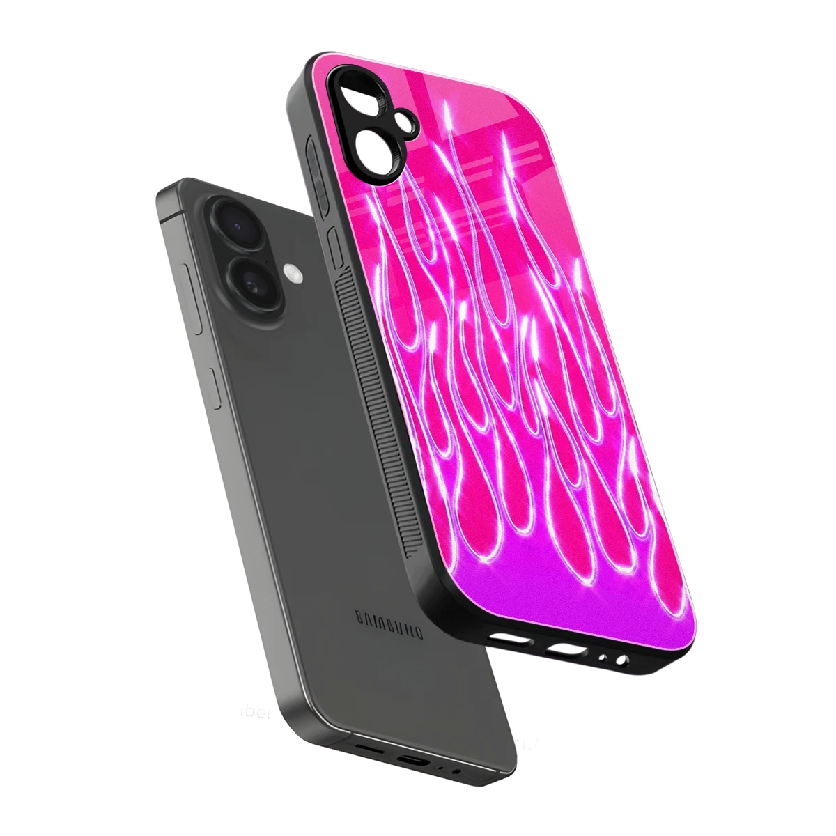 Flames Hot Pink sleek samsung galaxy a06 5g cover with tempered glass back and TPU edges