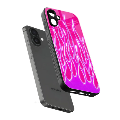 Flames Hot Pink sleek samsung galaxy a06 5g cover with tempered glass back and TPU edges