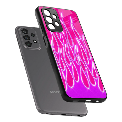 Flames Hot Pink sleek samsung galaxy a23 cover with tempered glass back and TPU edges