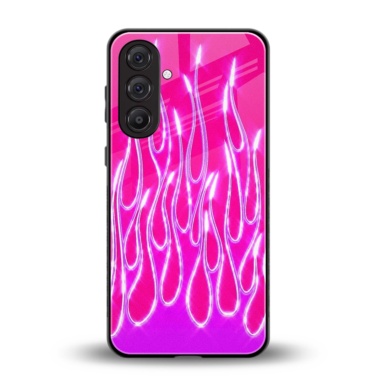 Flames Hot Pink back phone cover | glass case for samsung galaxy a55 5g