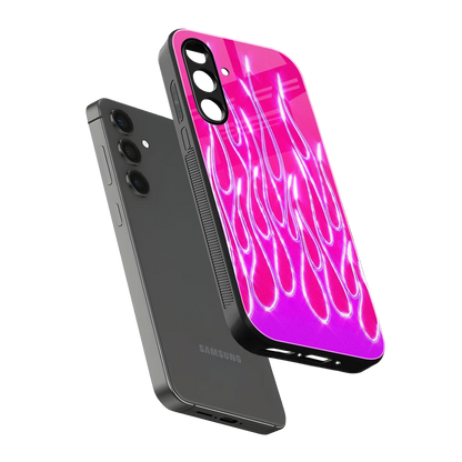 Flames Hot Pink sleek samsung galaxy a55 5g cover with tempered glass back and TPU edges