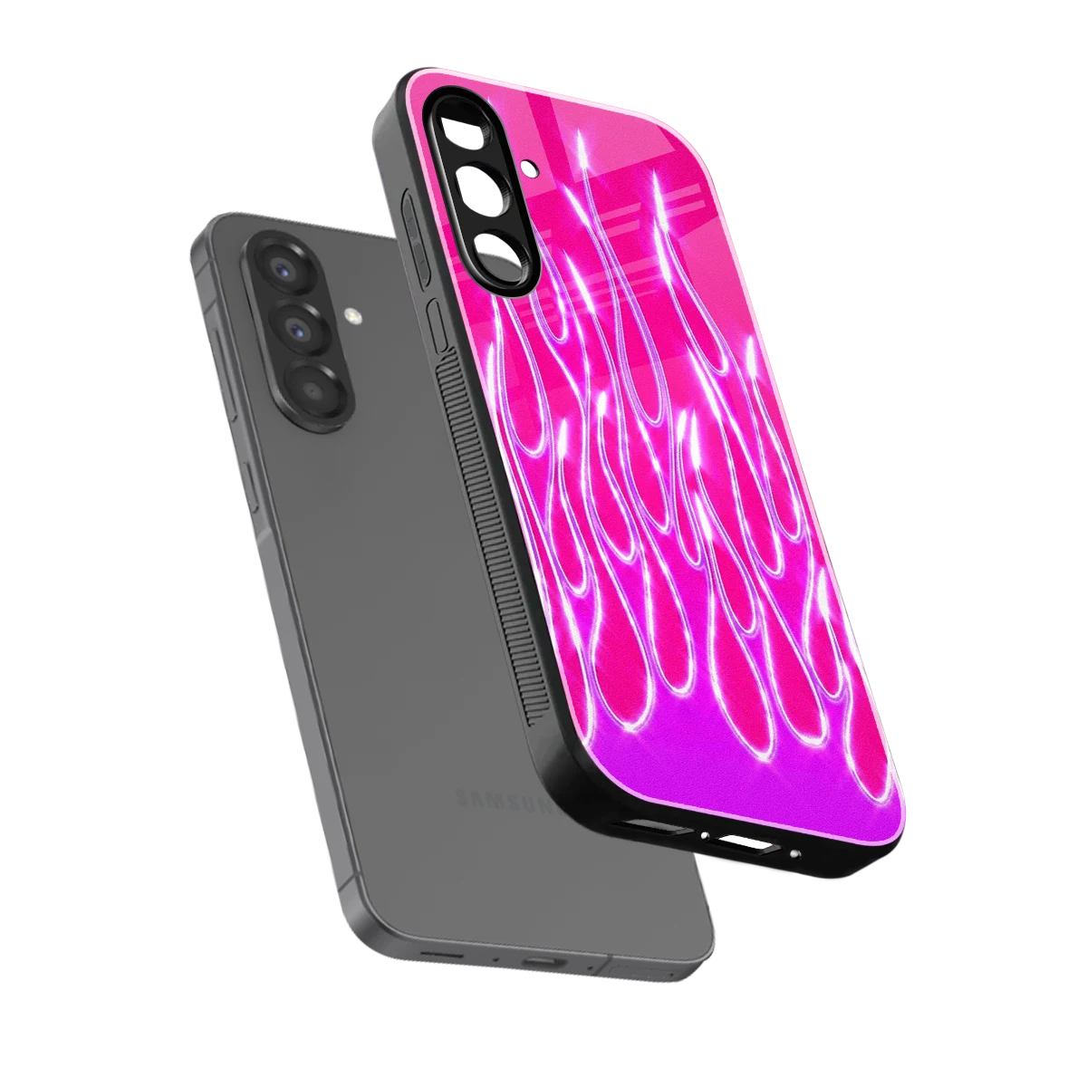 Flames Hot Pink sleek samsung galaxy a17 5g cover with tempered glass back and TPU edges