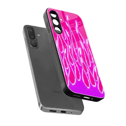 Flames Hot Pink sleek samsung galaxy m56 5g cover with tempered glass back and TPU edges