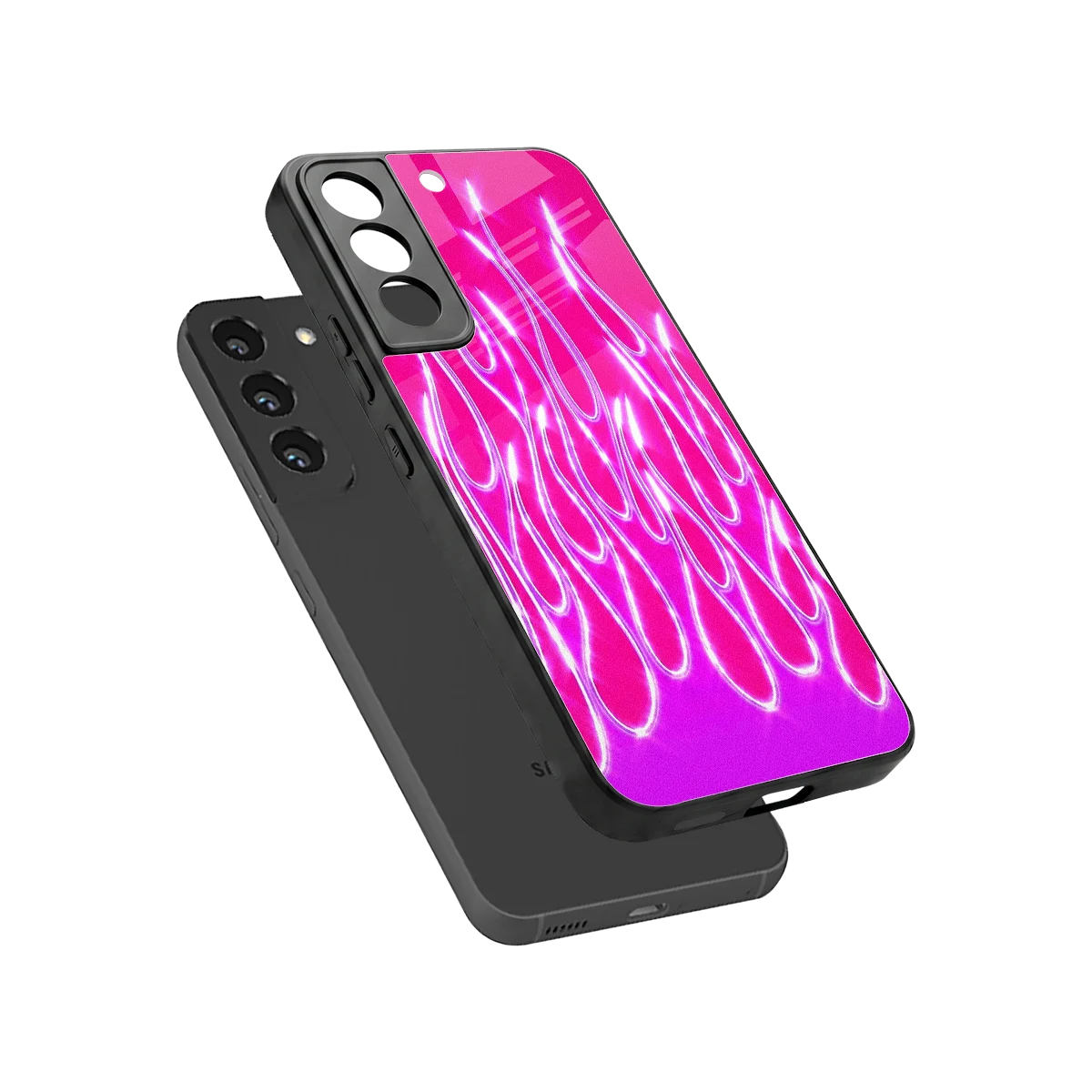 Flames Hot Pink sleek samsung galaxy s22 cover with tempered glass back and TPU edges