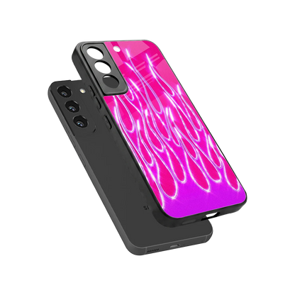 Flames Hot Pink sleek samsung galaxy s22 cover with tempered glass back and TPU edges